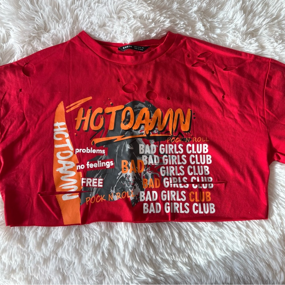 Hotdamn 'Bad Girls Club' Red Graphic Cropped Tee